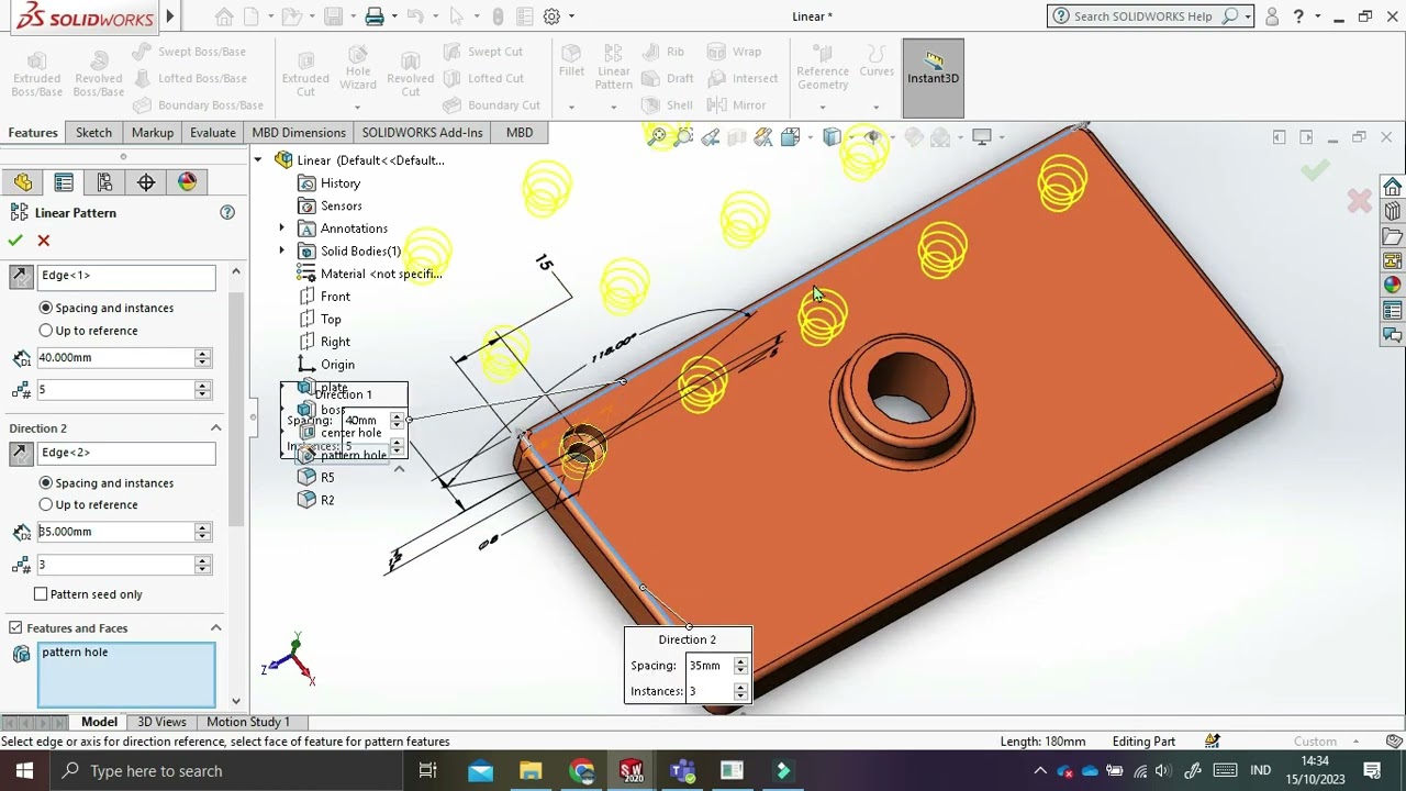 Solidworks - Exercise 19 - Linier Patterns