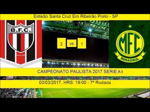 CAMPEONATO PAULISTA 2017 SERIE A1 BOTAFOGO-SP 3 X 1 MIRASSOL