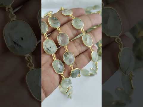 Prehnite gemstone bezel chain, free form size uneven shape b...