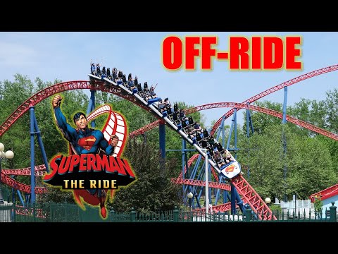 Off-ride footage of a Superman the Ride train
