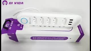 Extensão De 5 Tomadas Com 3 Usb Branco Bivolt 2 Metros