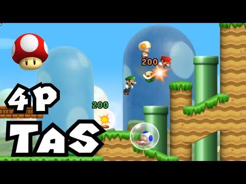 [4P TAS] New Super Mario Bros. Wii 1-1 Any% IL (563.96)