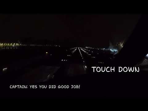 Copilot try to landing in the night with moderate rain and cross wind with J.B.