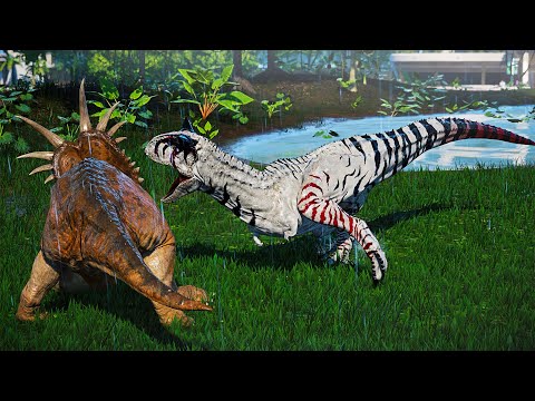Carnotaurus Vs Styracosaurus Breakout and Fight - Jurassic World Evolution (Dinosaurs Battle)!