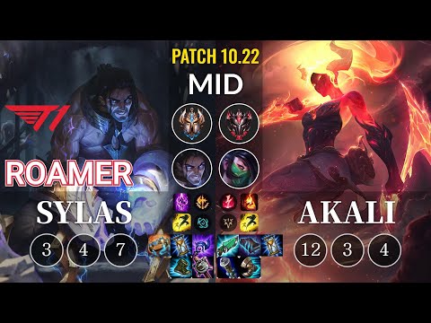 T1 Roamer Sylas vs Akali Mid - KR Patch 10.22