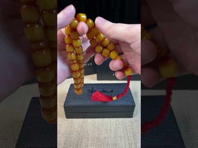 سبحة مسكي عسلي معتق – خرز اسطواني كبير