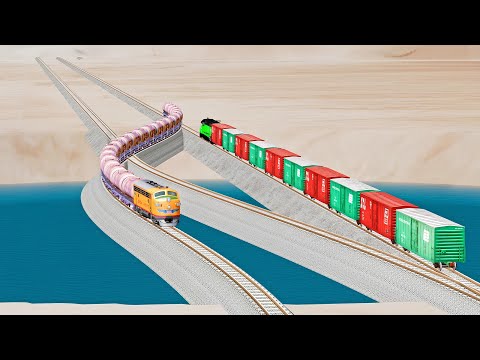 Impossible Rail Crossing Tracks vs Trains - Beamng Drive