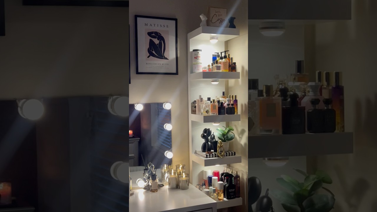 An easy way to store your fragrance collection with the Lack shelf.❤️ #perfume #beauty #fyp #ikea