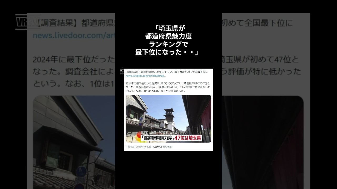 「埼玉県が都道府県魅力度ランキングで 最下位になった・・」#shorts