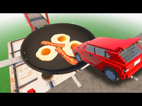 Cars vs Open Bridge Crashes over Egg & Bacon | Teardown