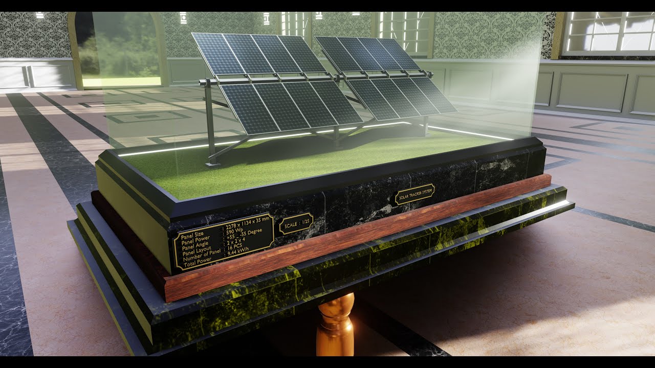 Solar Energy Double Panel Tracker System 2x2x4 Diorama 3D Model