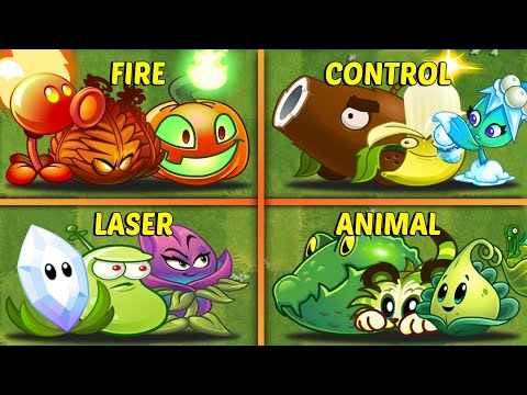 Random 4 Team LASER x CONTROL x ANIMAL x FIRE Plants Battles - Who Will Win? - PvZ 2 Team Plants