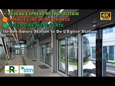 Metrô de Montreal e caminhada REM POV: estação Île-des-Sœurs até a estação De L'Église via Gare Centrale [4K]