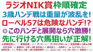 【ラジオNIKKEI賞2026】枠順確定　3歳ハンデ戦は重量が波乱を呼ぶ！ローベルクランツ57は危険なハンデ！？◎このハンデと展開なら穴激勝！先に行ける穴馬狙いが、正解の競馬です。大荒れもあるぞ。