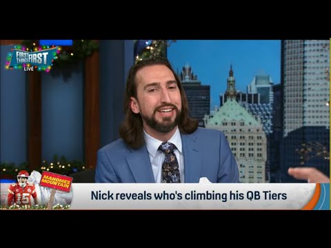 FIRST THINGS FIRST | Nick Wright's CRAZY QB Mountain, Hurts DROPS, Herbert DROPS, Maye RISES | NFL