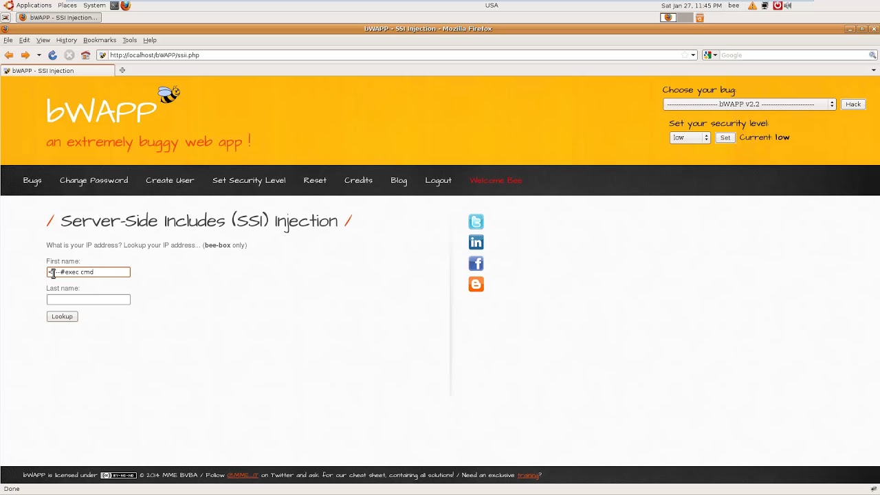 11 - bWAPP Tutorials - Server-Side Includes (SSI) Injection