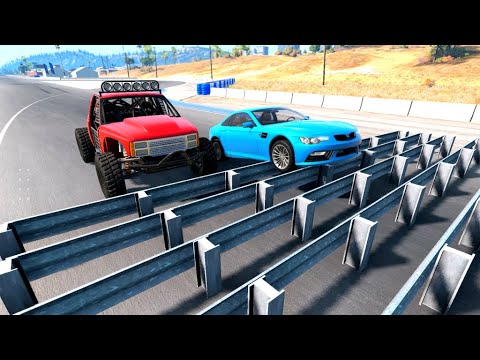 Cars vs Numerous Guardrails – BeamNG Drive