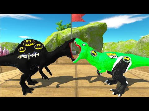 BATMAN SPINOSAURUS VS BEN 10 T-REX JURASSIC WORLD DEATH RUN - Animal Revolt Battle Simulator