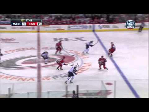 Blake Wheeler snipe goal 1-0 Feb 21 2013 Winnipeg Jets vs Carolina Hurricanes NHL Hockey