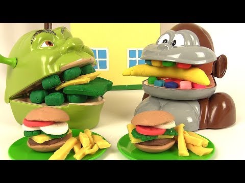 Shrek et le Singe Mangent Menu Hamburger Frites Play Doh