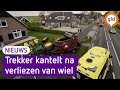 Trekker kantelt na verlies van wiel