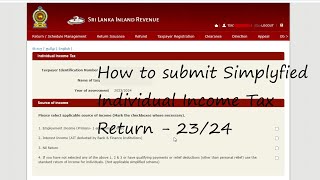 SIIT 2023/24 & 2024/25 / How to fill Simplified Individual Tax Return 23-24 & 24-25| SL TAX SOLUTION