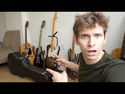 Obnoxious douchebag flexes his guitar collection