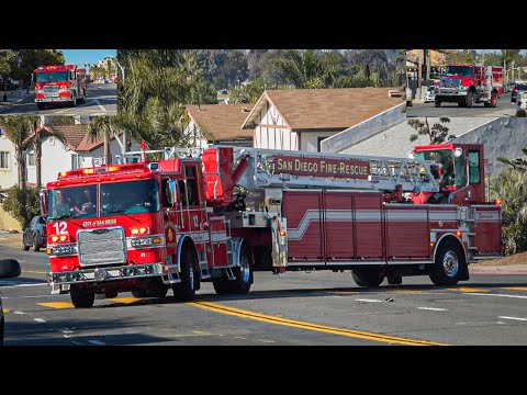 Truck 12 , Engine 5 & Brush 12 Responding [San Diego Fire Rescue CA]