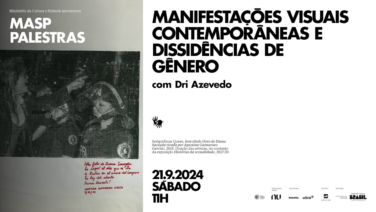 MASP Palestras |  Manifestações visuais contemporâneas e dissidências de gênero | 21.9.2024