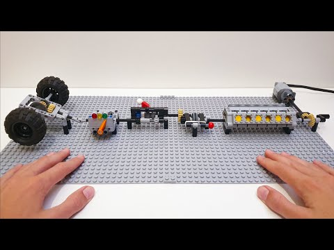 Testing Lego Technic V12 engine, clutch, gearbox, power indicator, differential (+instructions)