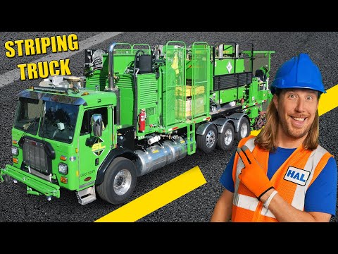 How Road Lines Are Made! 🚧 Handyman Hal Learns About Striping Trucks