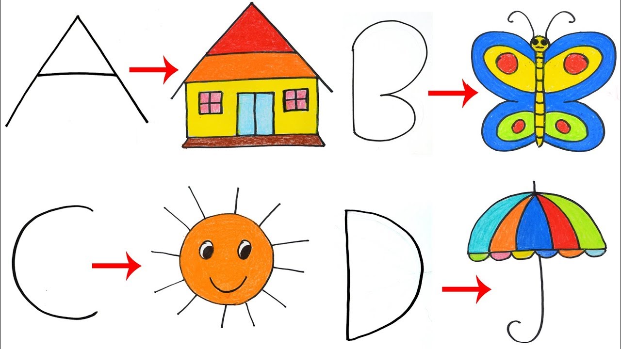Drawing with Letters for Beginners | Drawing With ABCD | Turn words into drawing #ABCD