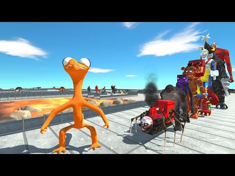 Rainbow Friends Orange vs Monster LAVA DEATH RUN - Animal Revolt Battle Simulator