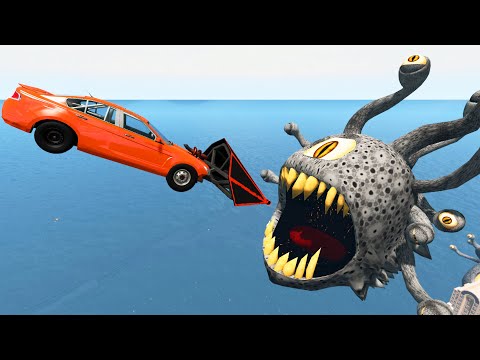 Jumping Cars in the City with Giant One-Eyed Monsters Beholder  - BeamNG.Drive