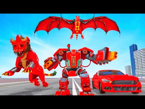 Flying Bat Robot Transformation Lion Robot Car Vegas City Gangster Crime Battle Android Gameplay