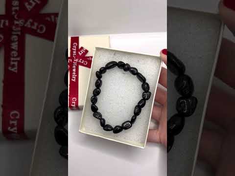 Подарок девушке браслет из натурального камня Черный агат бусины природной формы 18 см стрейч в коробочке - фото 2 - id-p2452912333