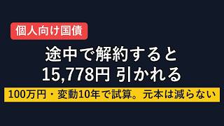 個人向け国債を途中で解約するといくら引かれるか。100万円で15,778円、直前1年分の利子が消える
