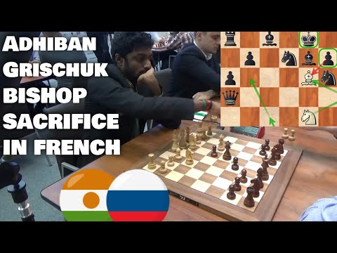 Bishop sacrifice in french defense | Adhiban - Grischuk | World Blitz 2019