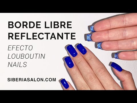 Uñas semipermanentes con borde libre con esmalte glitter reflectante ✨