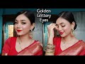 10 MINUTE EASY Sparkly Golden Eye Makeup | Golden Cut Crease Tutorial Step By Step | SHONCHITA