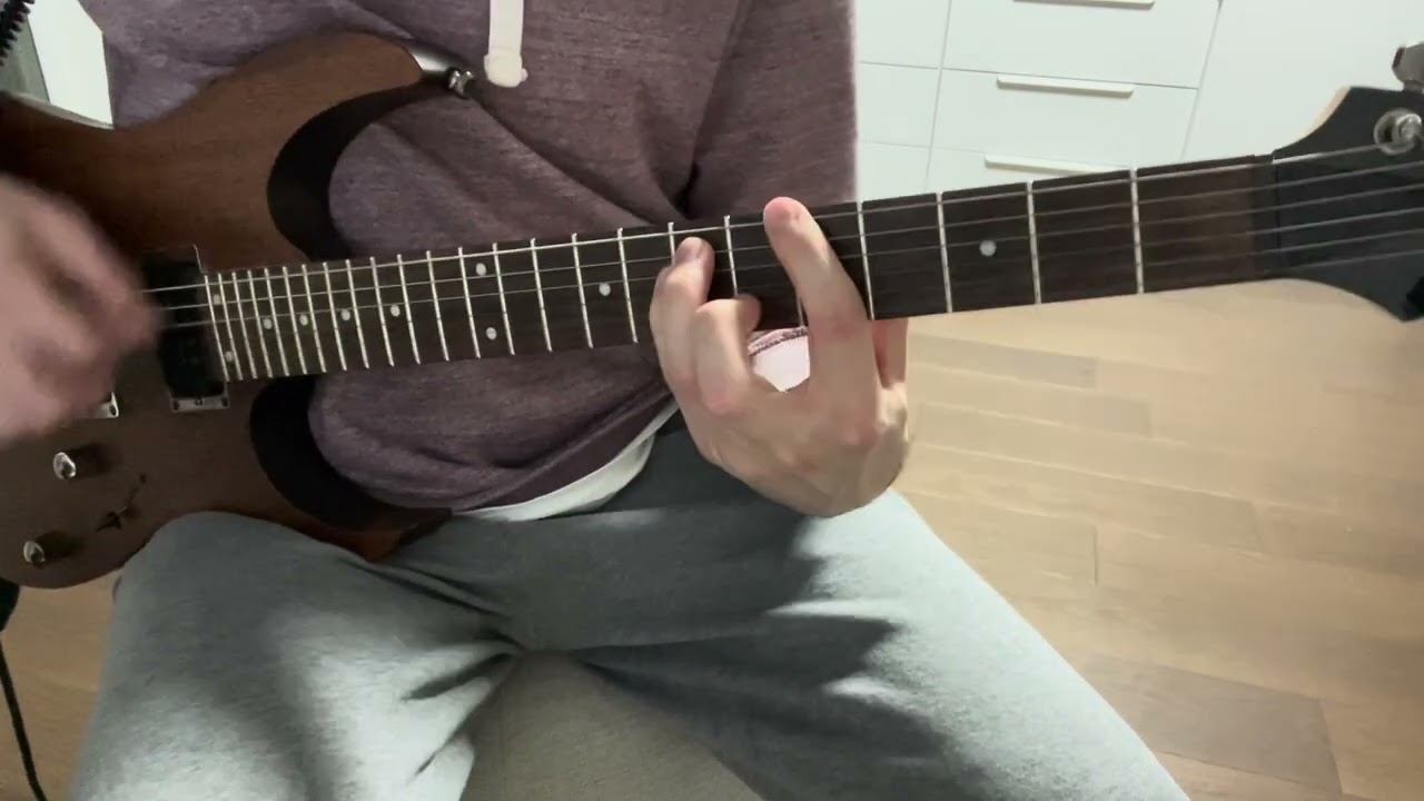 Roberto Barlocci playing the main power-chord riffs of Halestorm's I Miss the Misery on electric guitar