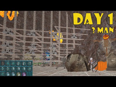 Day 1 Claiming Castle Cave as a 3 man Tribe - Raiding for PROFIT! | Ark pvp