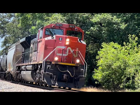 CN 8870 SD70M-2 w/ Chugging Rear DPU Leads Tanker Train