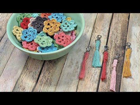 Crochet Series #3 -  Crochet Flower Tutorial -  Keychain/Zipper Pull  & Covered Button Tutorial!