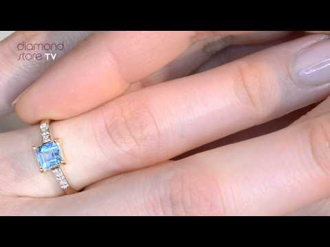 E5246 - 0.78CT Blue Topaz & 0.03CT Diamond Ring 9K Yellow Gold