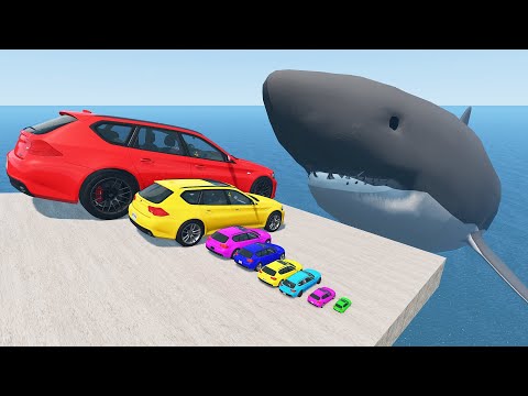 GIANT & SMALL CARS vs GIANT SHARK MEGALODON / BeamNG Drive Game
