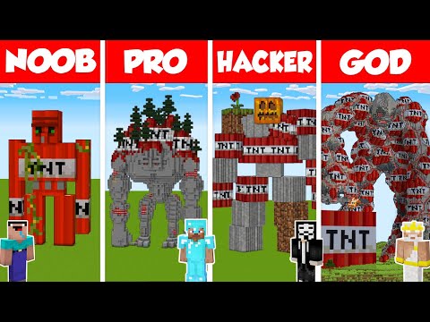 Minecraft TNT GOLEM HOUSE BUILD CHALLENGE - NOOB vs PRO vs HACKER vs GOD / Animation