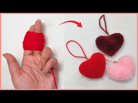 Super Easy Pom-Pom Heart Making with Fingers | Amazing Craft Ideas with Wool |How to make Yarn Heart