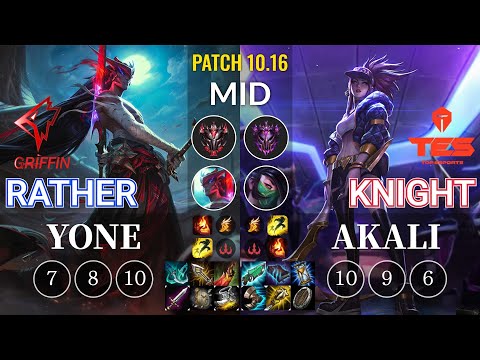 GRF Rather Yone vs TES knight Akali Mid - KR Patch 10.16