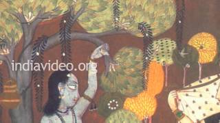 Sukra-Rambha in the Darkened Heavens- Pahari painting in Basohli Kalam 